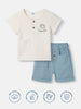 Nautinati Boys' T-shirt and Shorts Set With Embroidery| Cotton | Age 0 - 2 Years