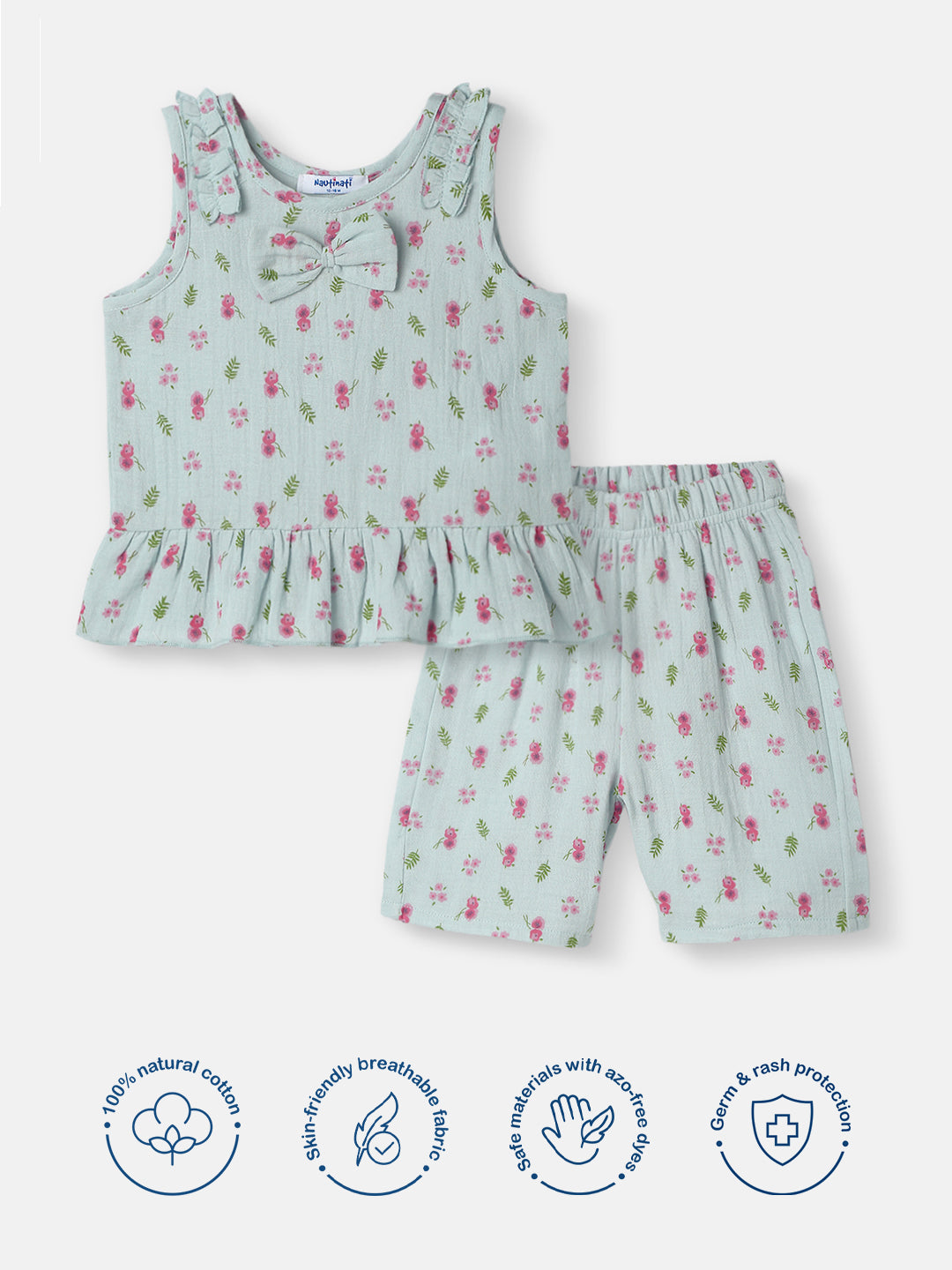 Nautinati Girls All-over Print T-shirt and Shorts Set| Cotton | Age 0 - 24 Months