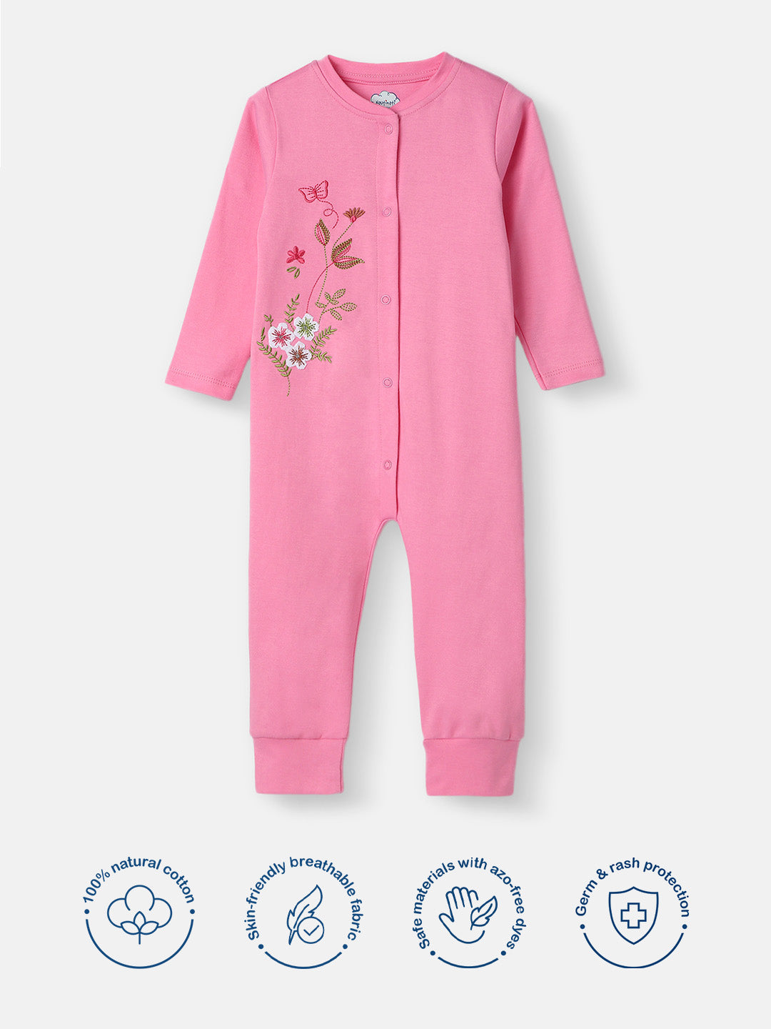 Nautinati Girls Embroidered Sleepsuit|Cotton| Age 0 - 24 Months