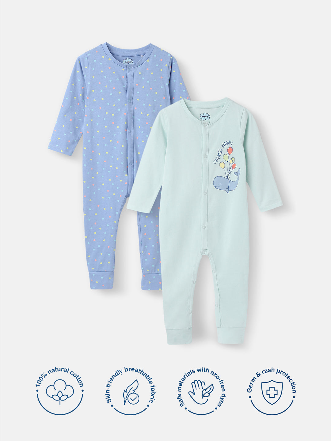 Nautinati Infants' Cotton Pack of 2 Ocean Print Sleepsuit