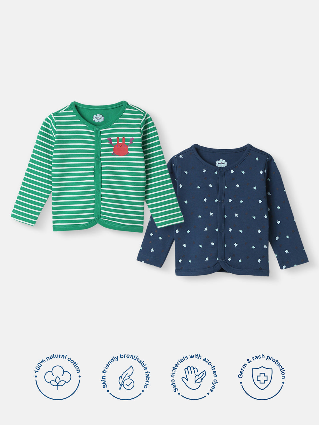 Nautinati Infant Boys Pack of 2 Cotton Printed & Striped Camisoles