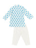 Nautinati Cream & Blue Festive Block-print Kurta and Pyjama Set for Boys