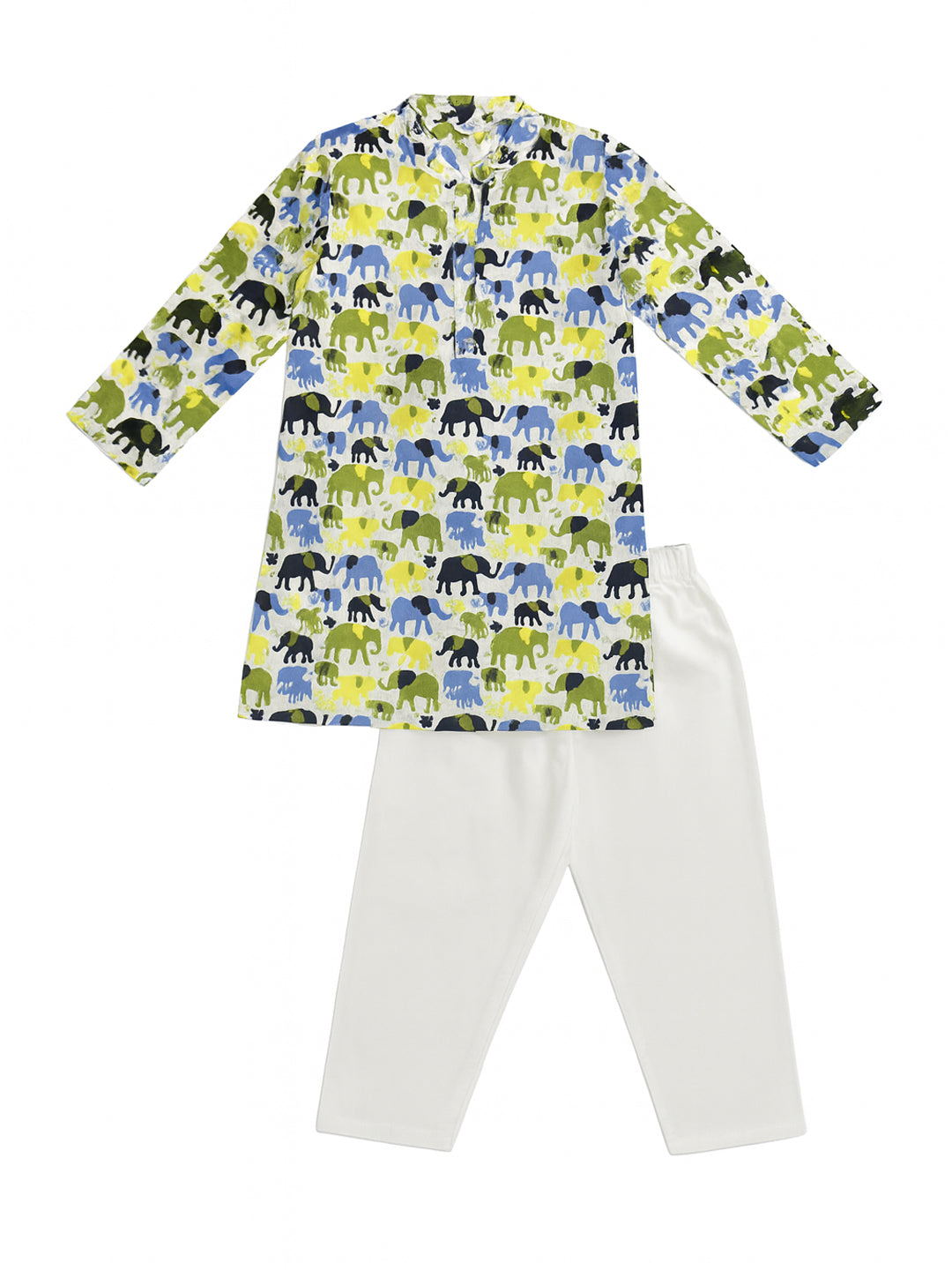 Nautinati White Festive Block-print Kurta and Pyjama Set for Boys