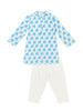 Nautinati Cream & Blue Festive Block-print Kurta and Pyjama Set for Boys
