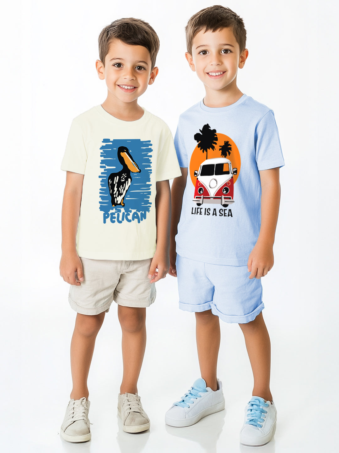 Nautinati Boys' Pack of 2 Cotton Beach Graphic Printed T-shirts
