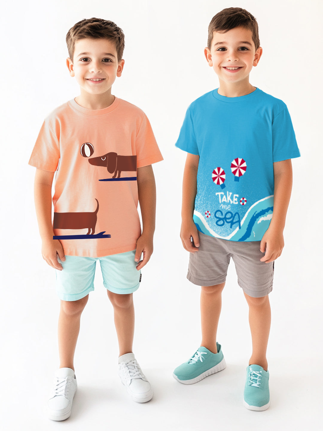 Nautinati Boys' Pack of 2 Cotton Beach Graphic Printed T-shirts