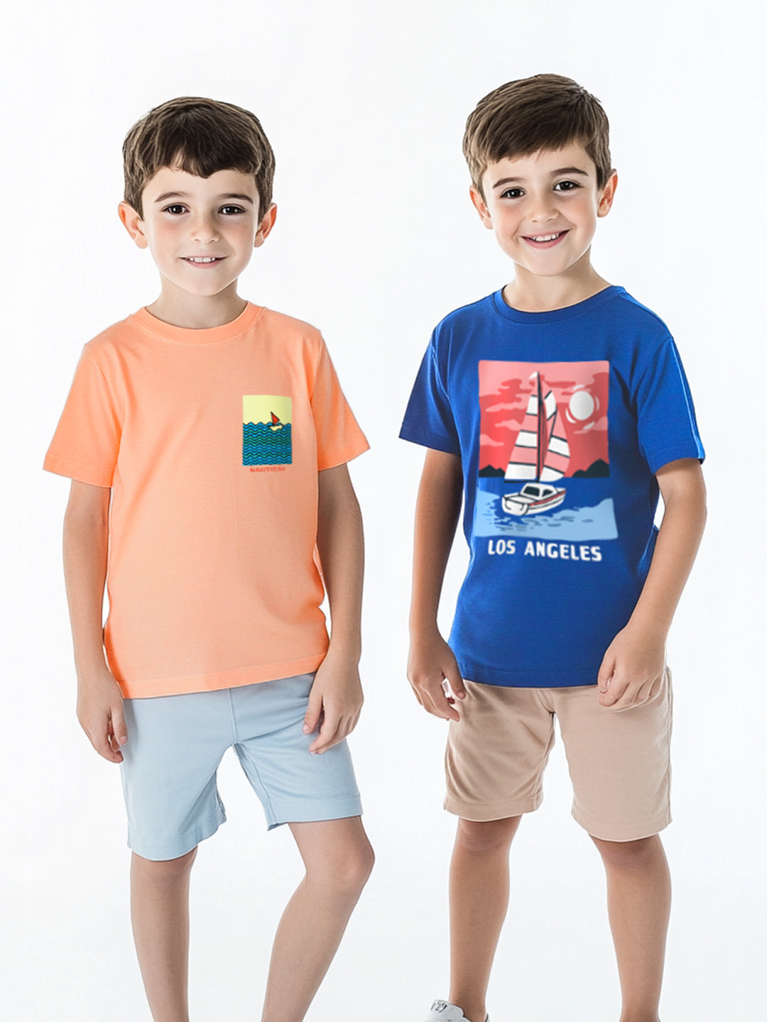 Nautinati Boys' Pack of 2 Cotton Beach Graphic Printed T-shirts