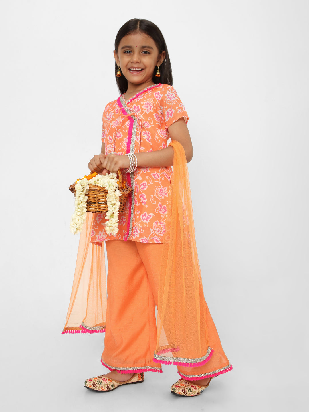 Nautinati Girls' Printed Chanderi Kurta Set with Dupatta