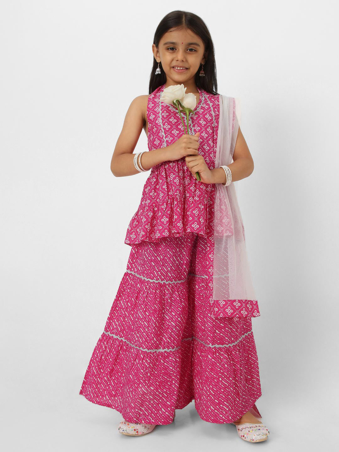 Nautinati Girls' Printed Sleeveless Sharara Set with Dupatta