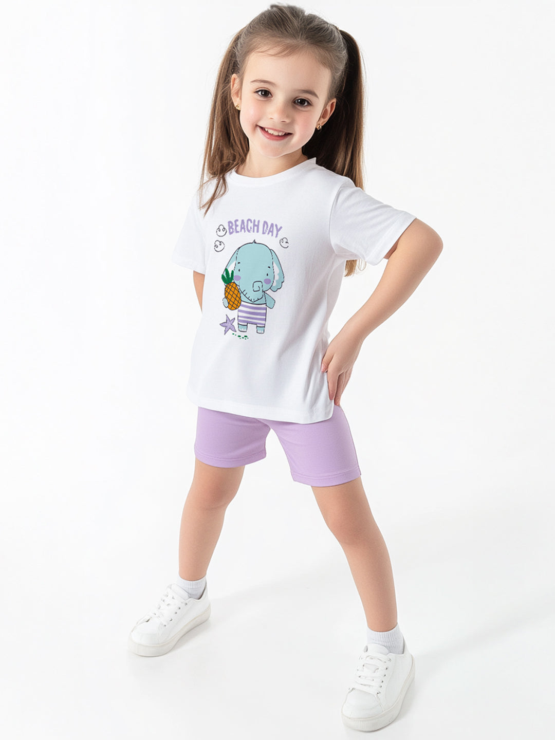 Nautinati Girls' Cotton Graphic Printed T-shirt and Solid Biker Shorts