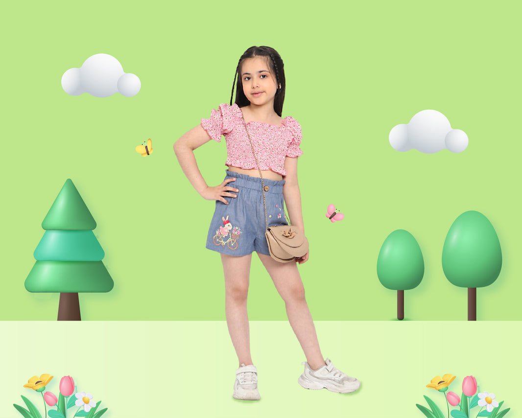Nautinati Girls Pink Green Printed Sweatshirt With Trousers main image 0