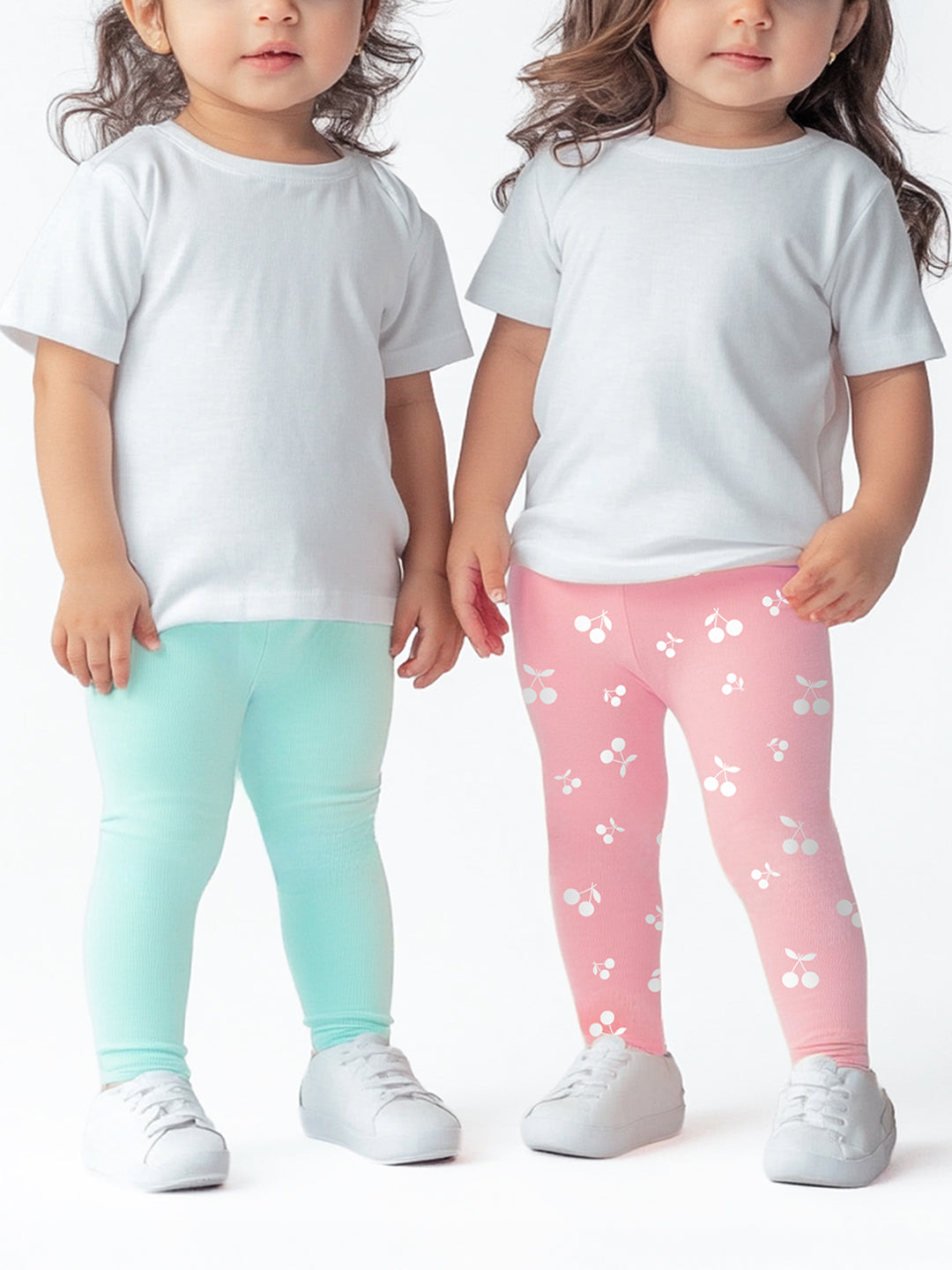 Nautinati's Girls' Cotton Pack of 2 Solid and All-over Cherry Print Leggings