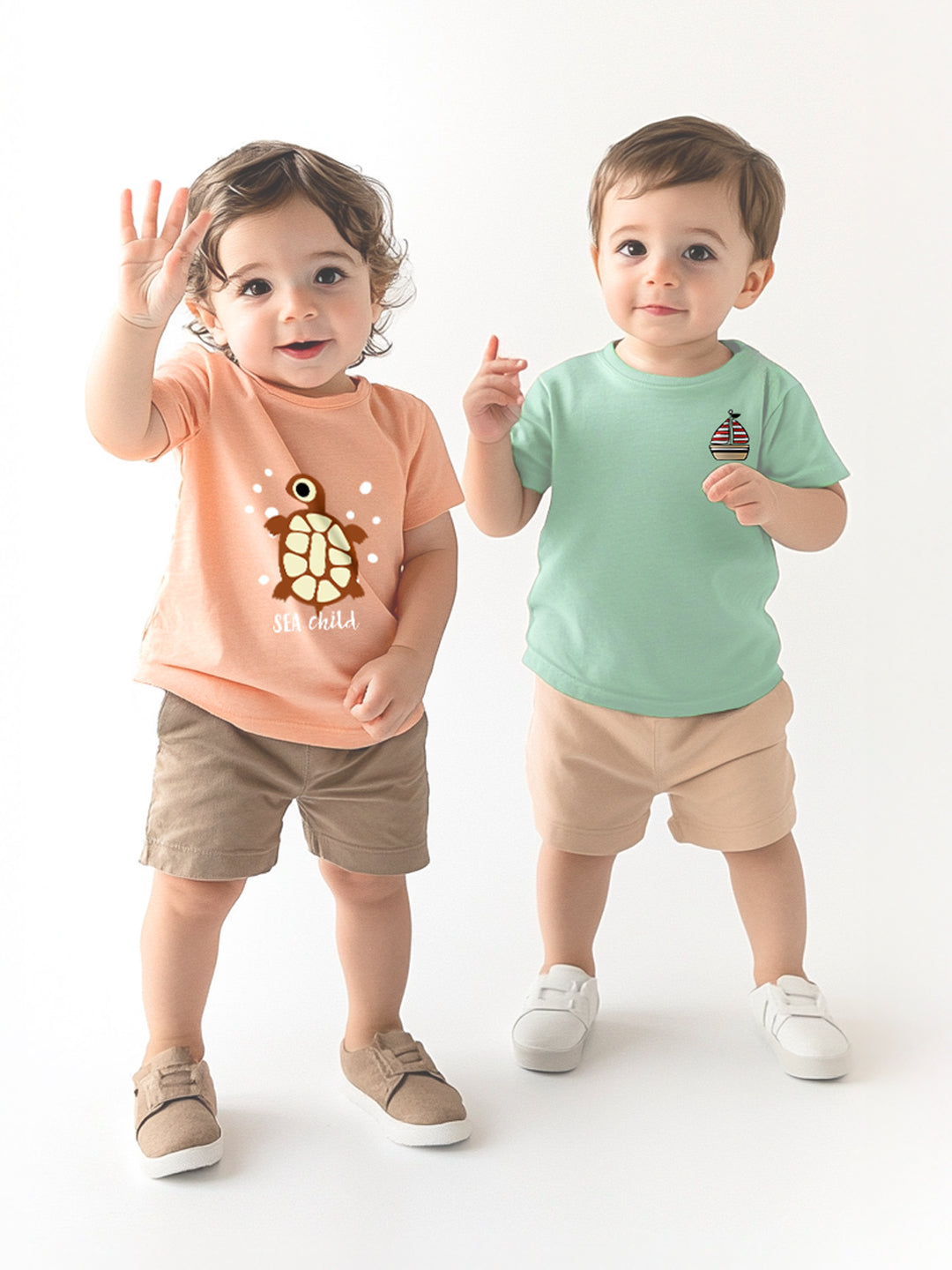 Nautinati Boys' Pack of 2 Cotton Beach Graphic Printed T-shirts