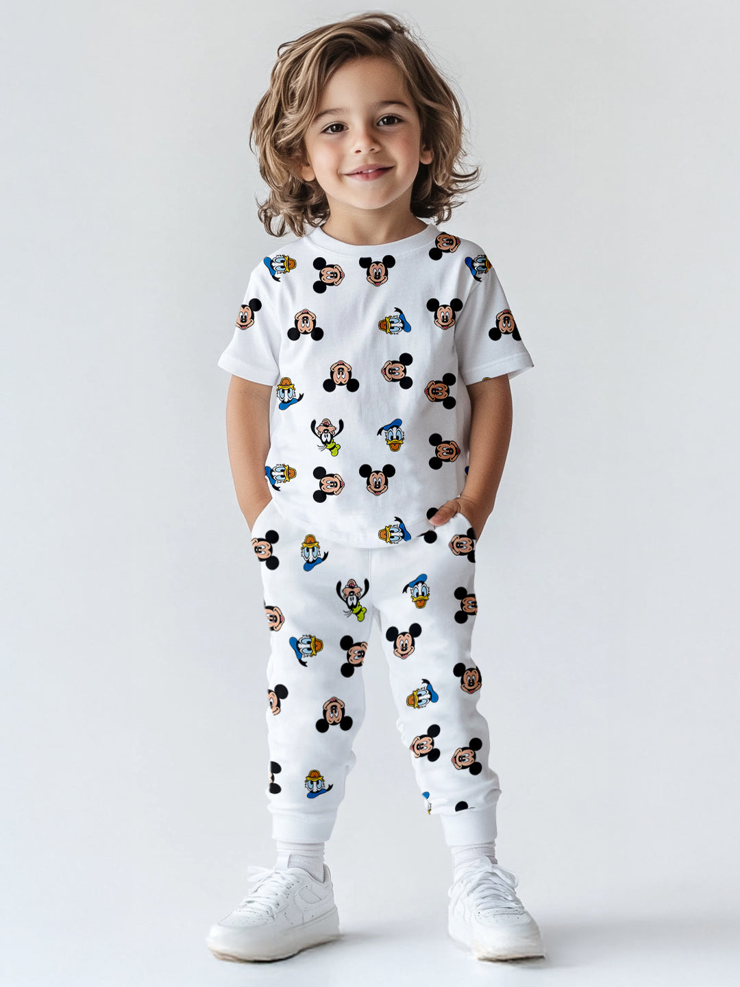 Nautinati Boys' Cotton Mickey & Donald Duck Printed T-shirt and Joggers