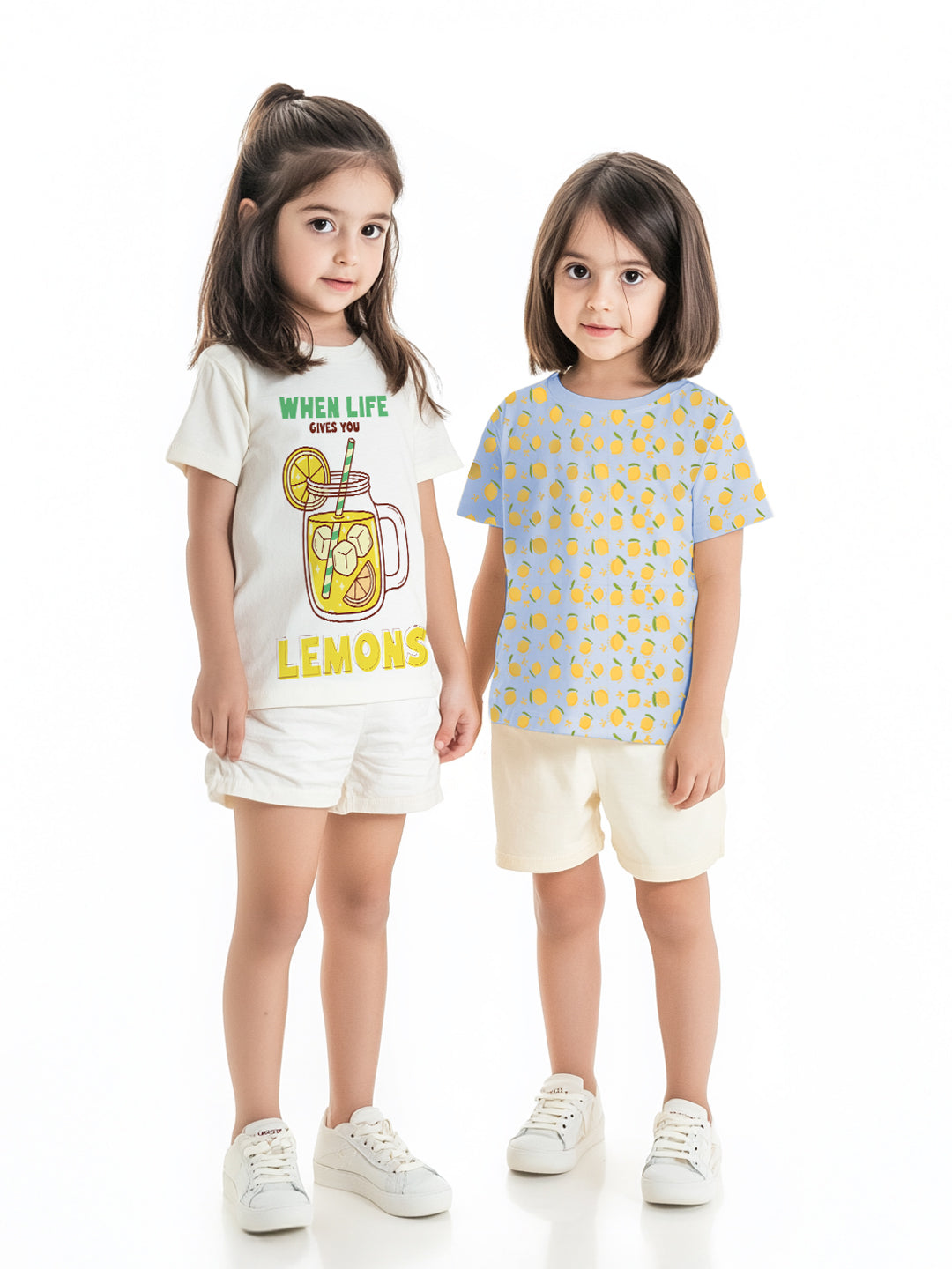 Nautinati Girls Mango and Lemon Print Cotton T-shirts | Pack of 2 T-shirts for 2 to 10 Years
