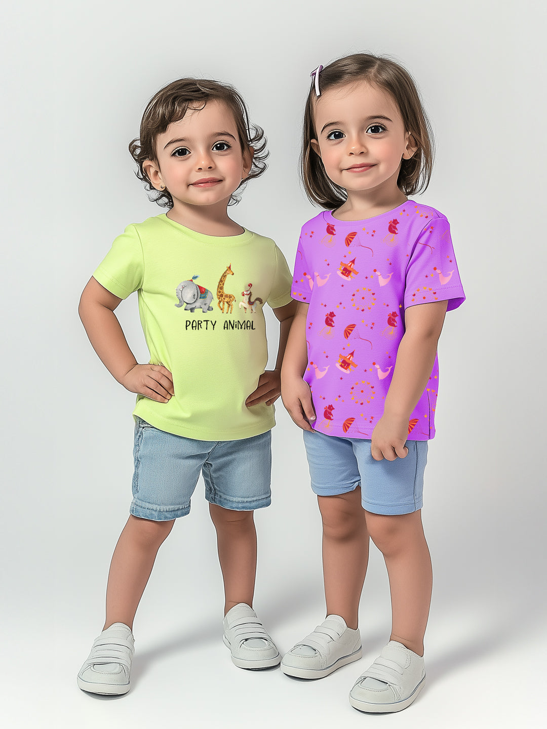 Nautinati Girls Animal Print Cotton T-shirts | Pack of 2 T-shirts for 2 to 10 Years