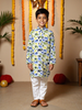 Nautinati White Festive Block-print Kurta and Pyjama Set for Boys