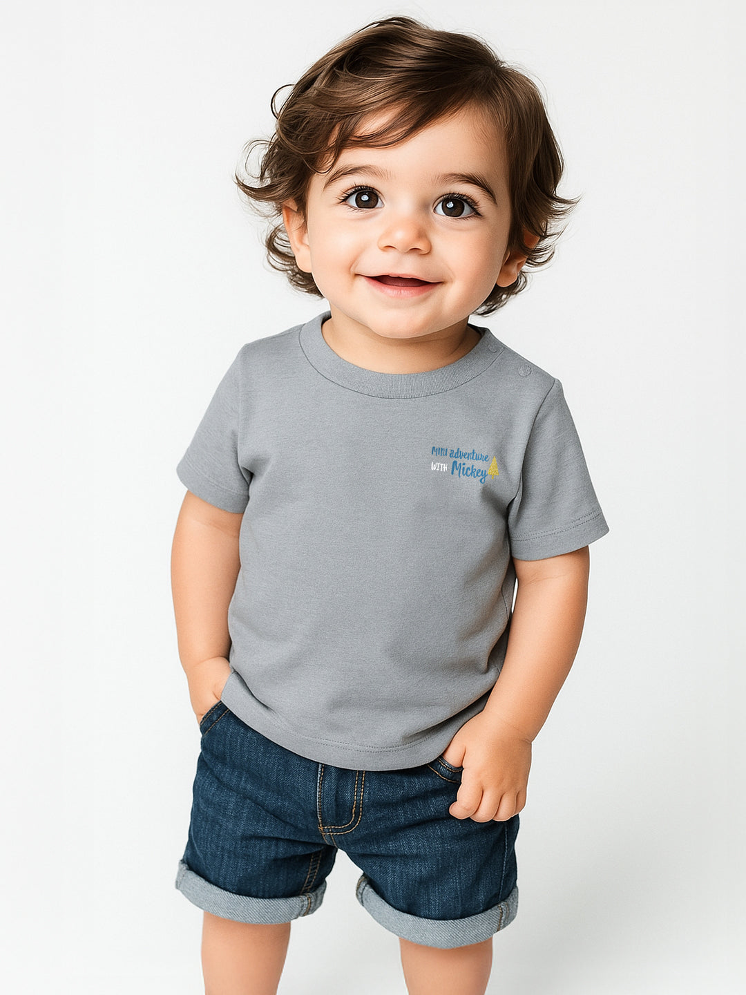 Nautinati Boys' Cotton T-shirt|Mickey Mouse Typography Print | Age 0 - 2 Years