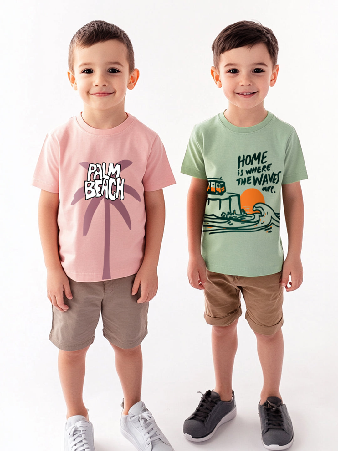 Nautinati Boys' Pack of 2 Cotton Beach Graphic Printed T-shirts