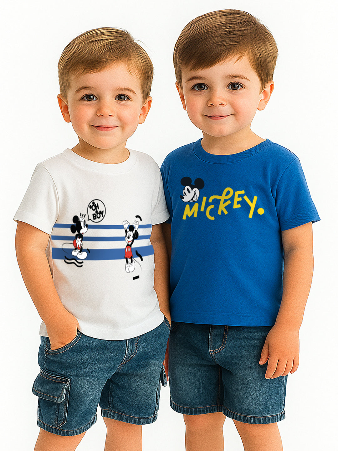 Nautinati Boys' Cotton Pack of 2 Mickey Mouse Print T-shirt