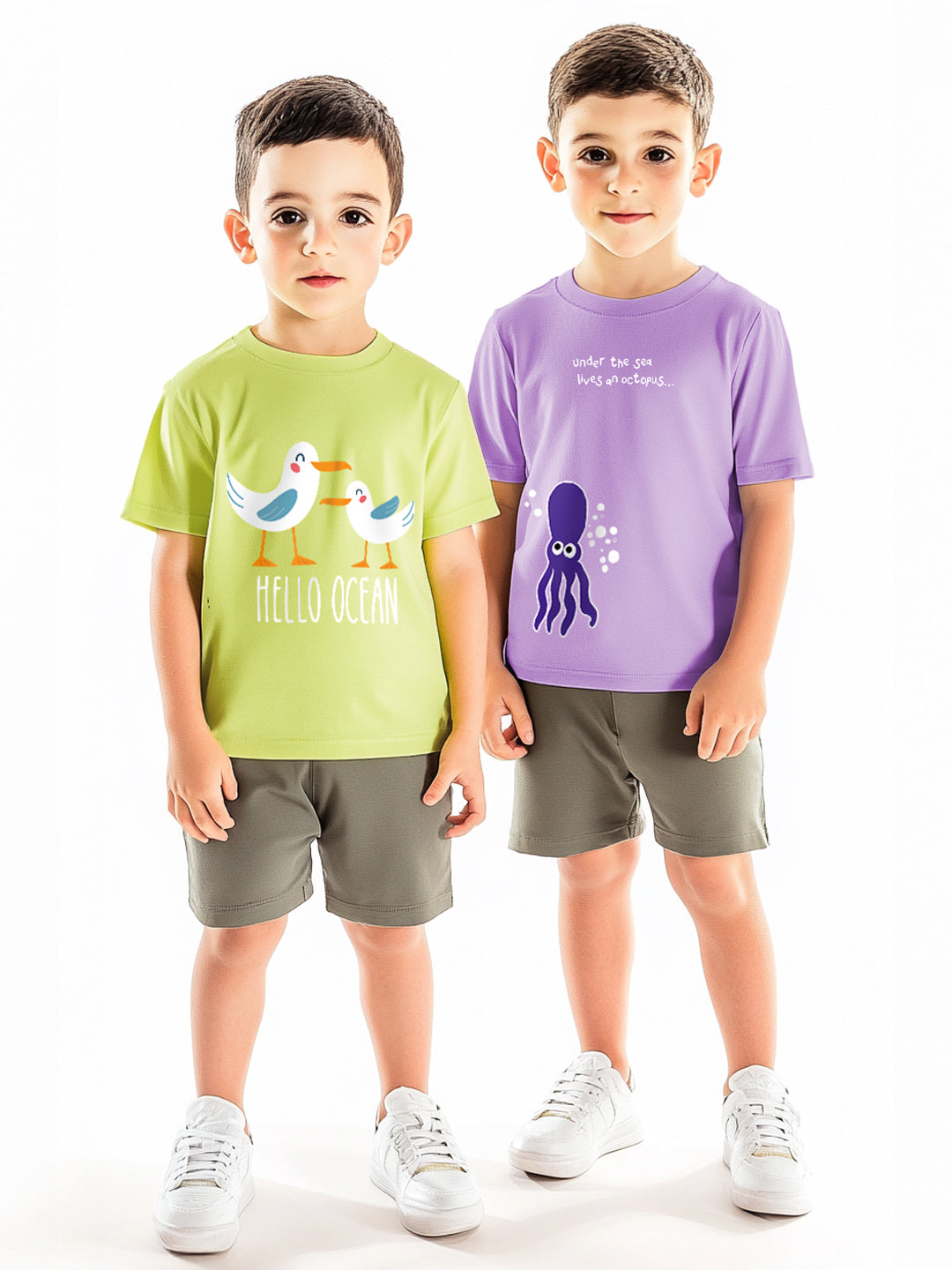 Nautinati Boys' Pack of 2 Cotton Beach Graphic Printed T-shirts
