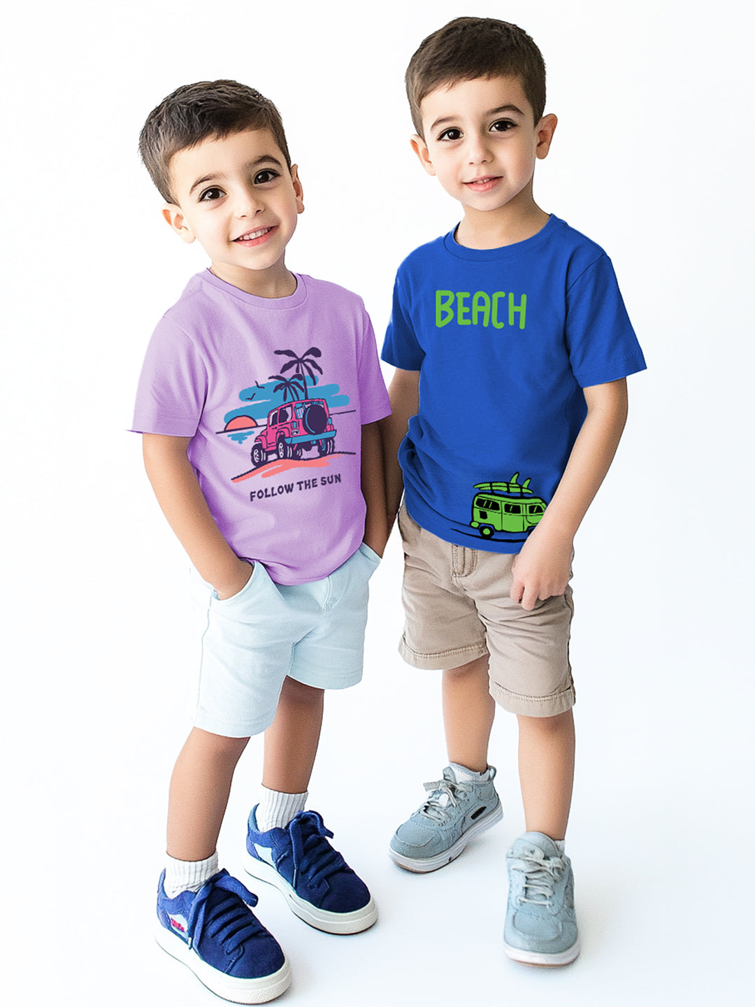 Nautinati Boys' Pack of 2 Cotton Beach Graphic Printed T-shirts