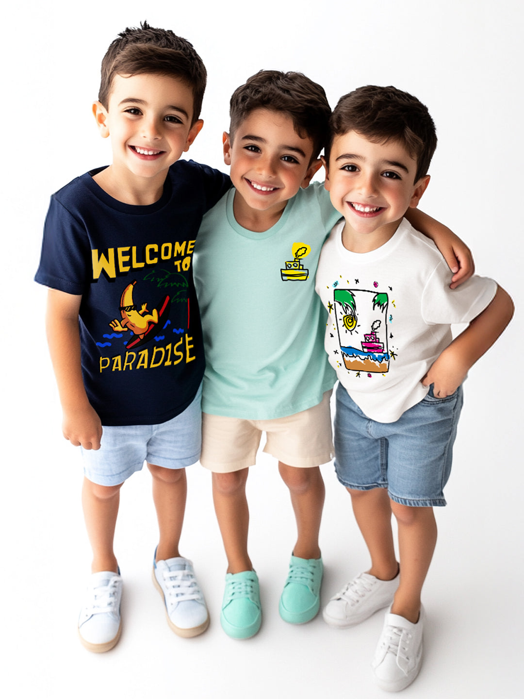 Nautinati Boys' Cotton Pack of 3 Graphic Print T-shirt