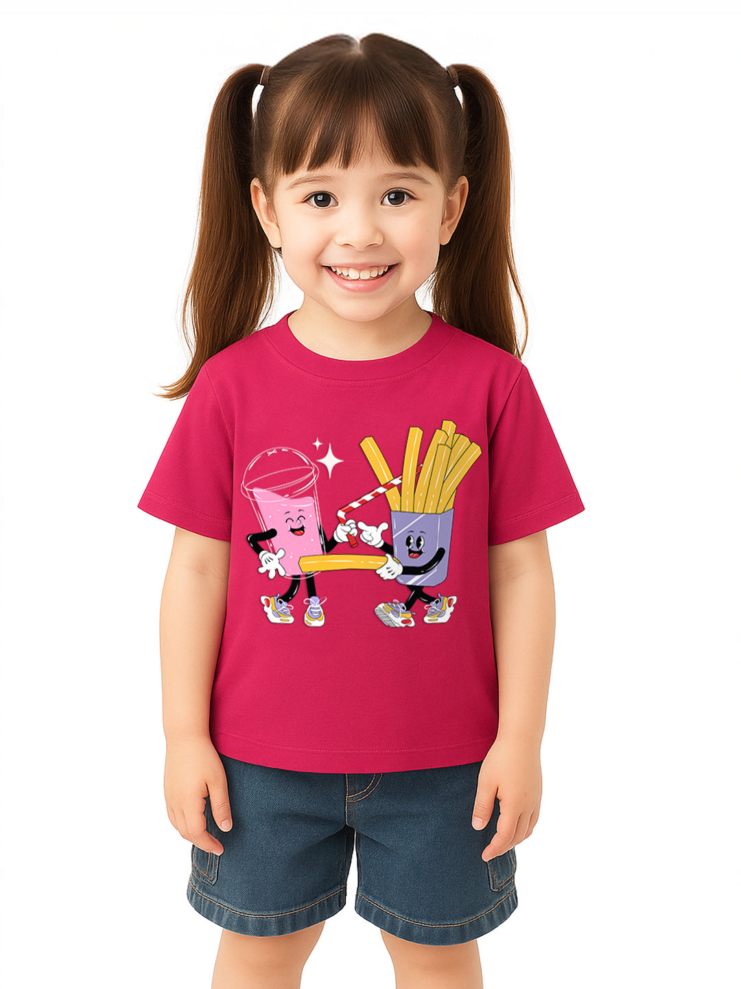 Nautinati Girls Playful Food Friends� Cotton T-shirt | Fun Graphic Tee for 2 to 10 Years