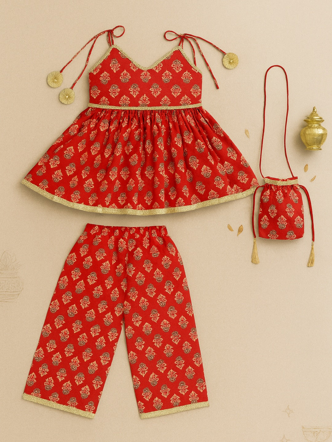 Nautinati Girls' Cotton Ethnic Festive Set | Age 2-10 Years