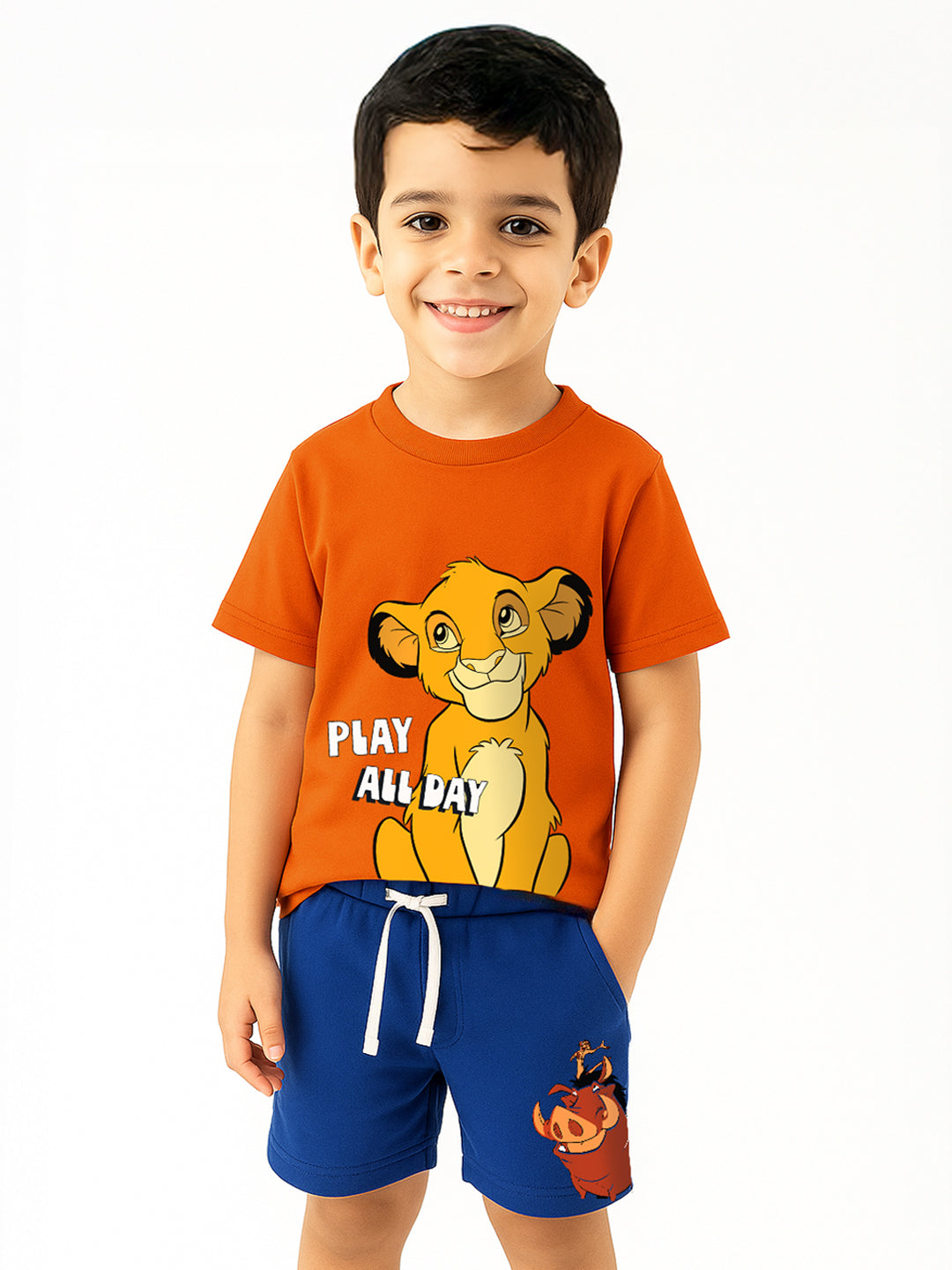 Nautinati Boys' Cotton Lion King Print T-shirt and Shorts