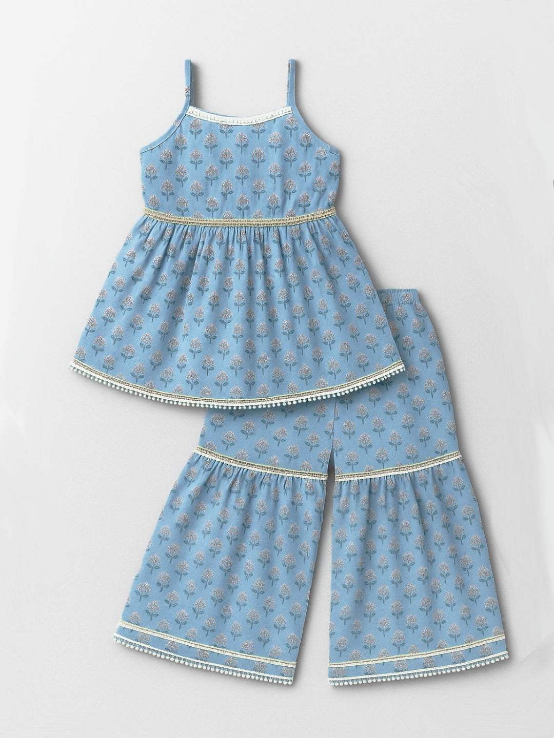 Nautinati Girls' Cotton Festive Printed Top and Sharara Set | Age 2 - 10 Years