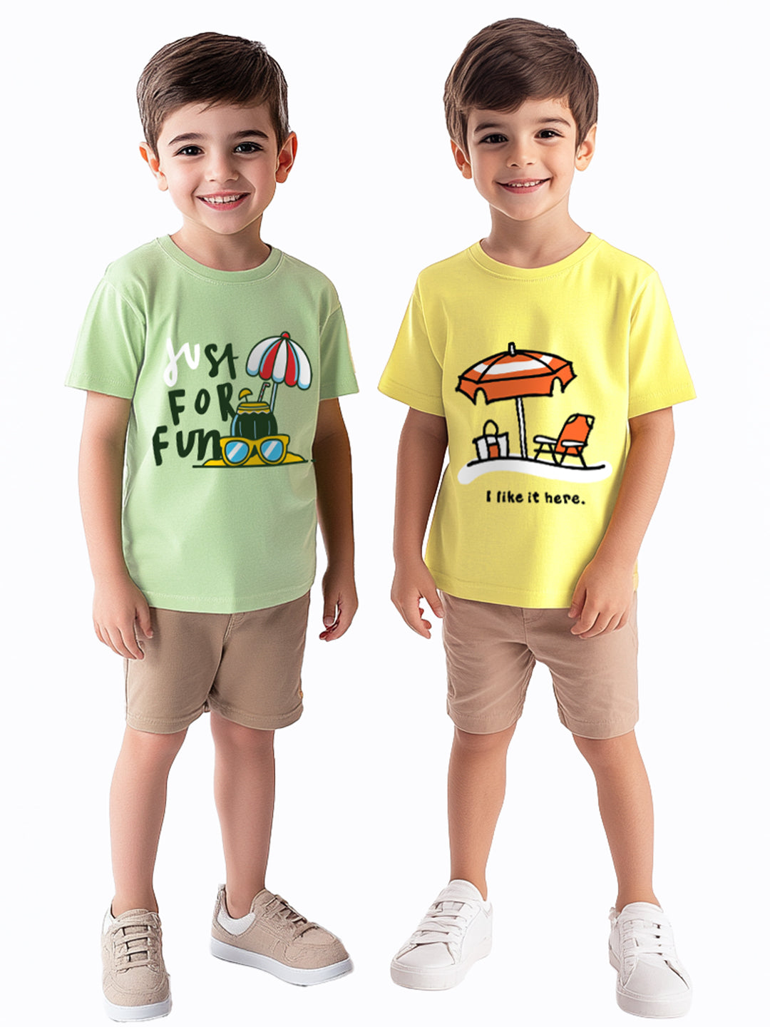 Nautinati Boys' Pack of 2 Cotton Beach Graphic Printed T-shirts
