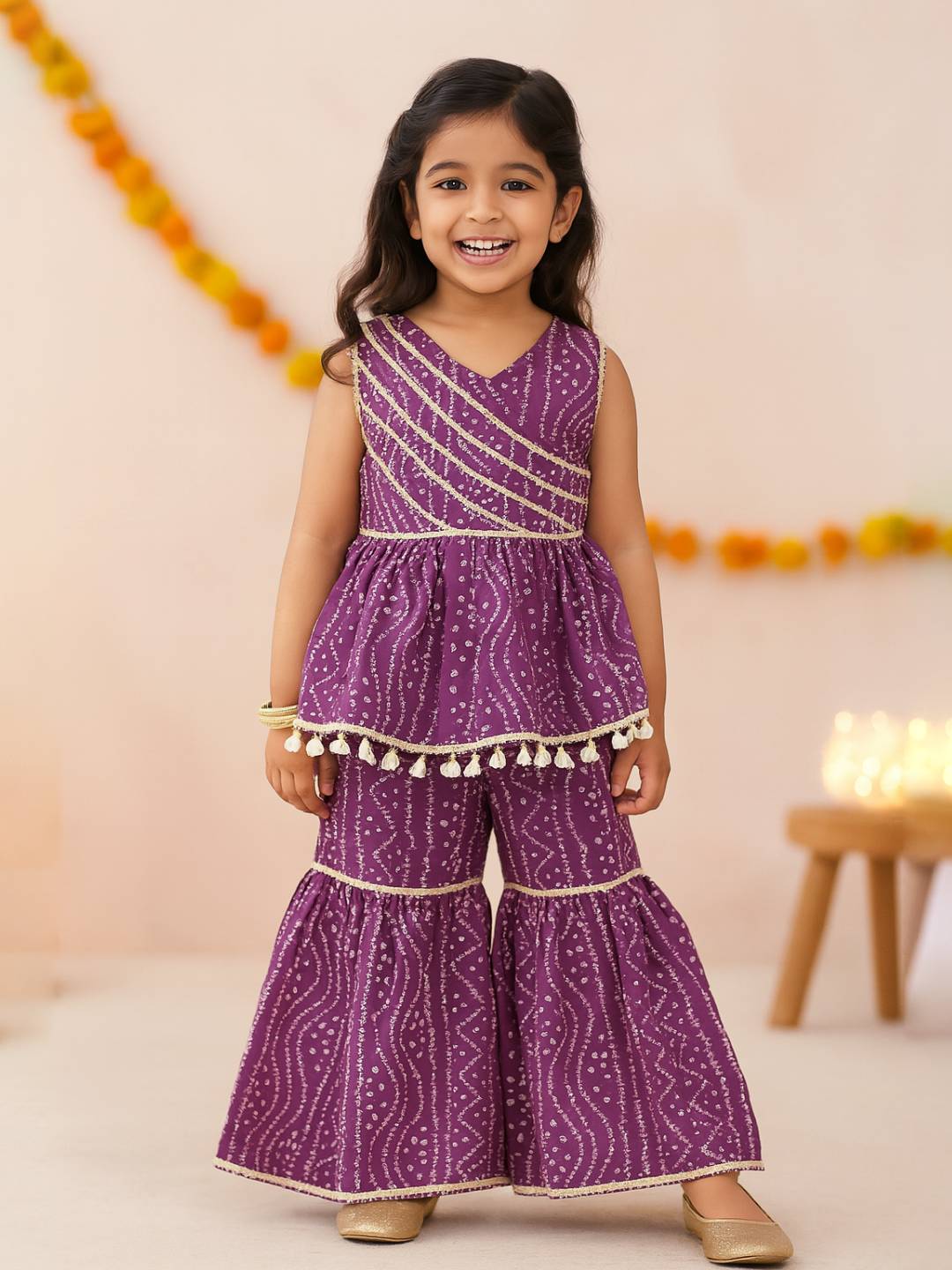 Nautinati Purple Festive Ethnic Set for Girls Cotton Comfort & Style