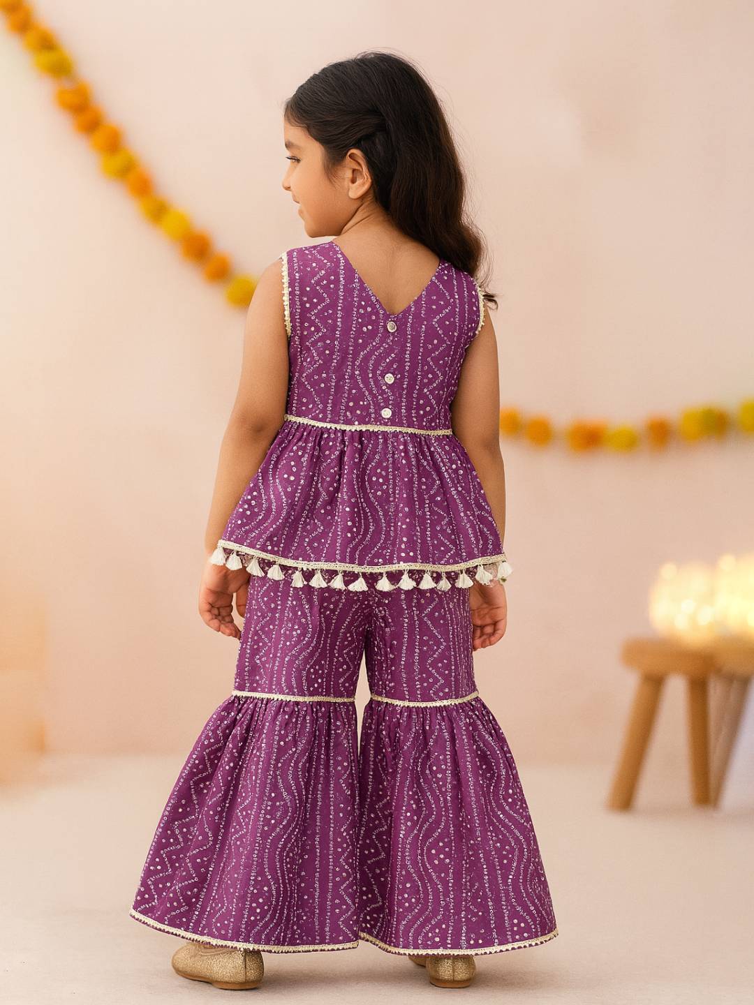 Nautinati Purple Festive Ethnic Set for Girls Cotton Comfort & Style