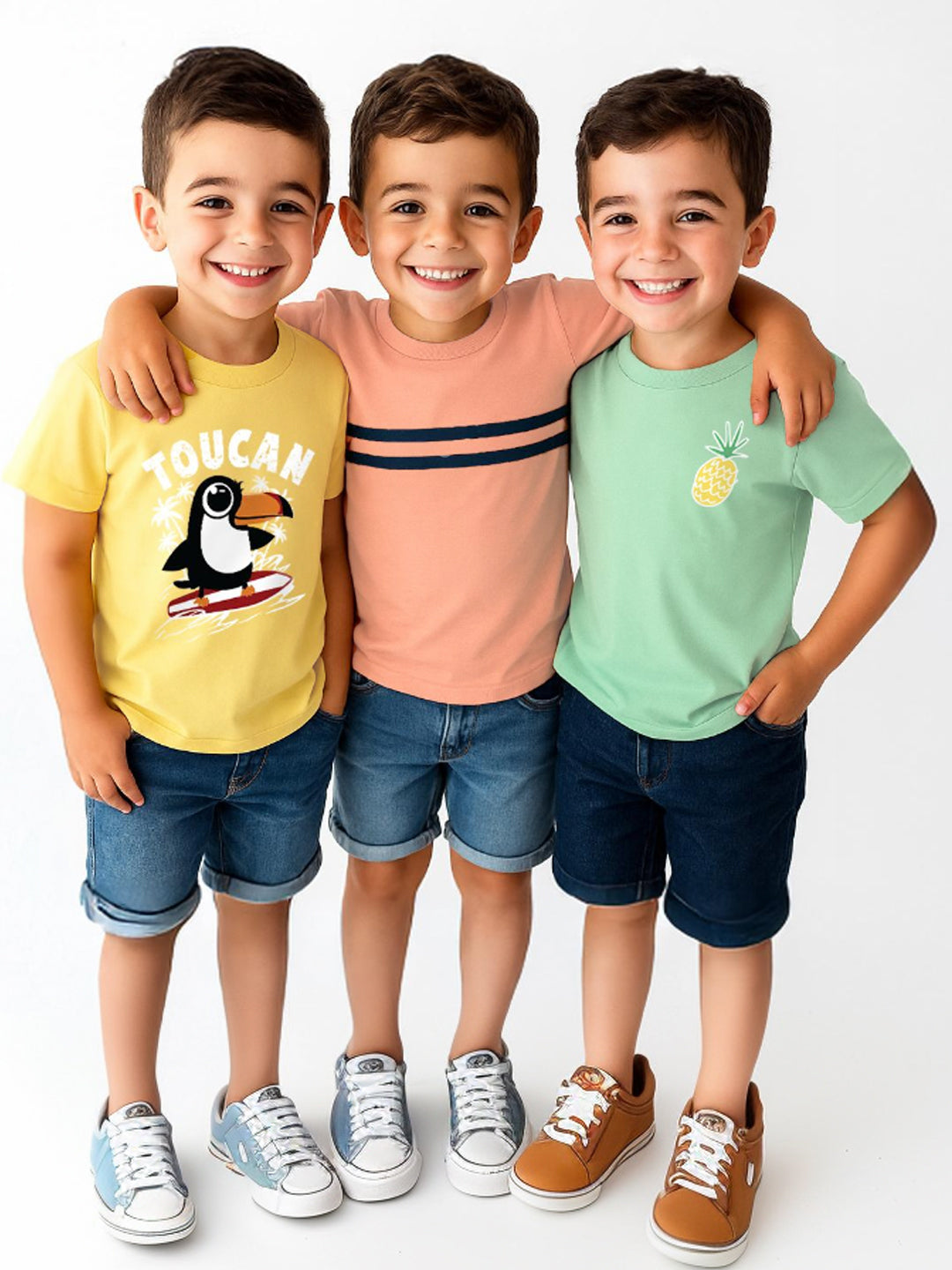 Nautinati Boys' Cotton Pack of 3 Graphic Printed T-shirt