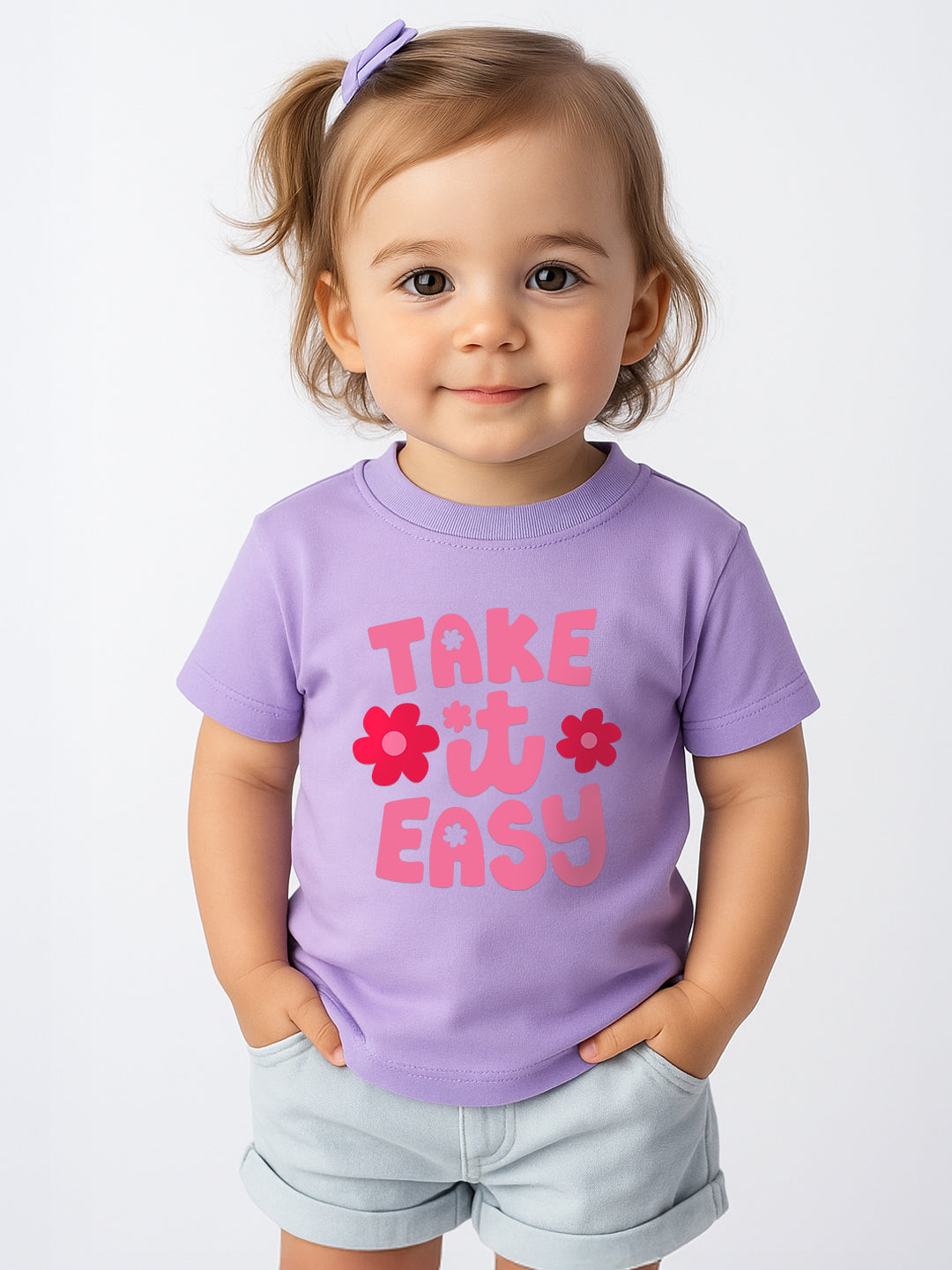 Nautinati Girls' Cotton T-shirt | “Take it Easy” Print | Age 0 - 2 Years
