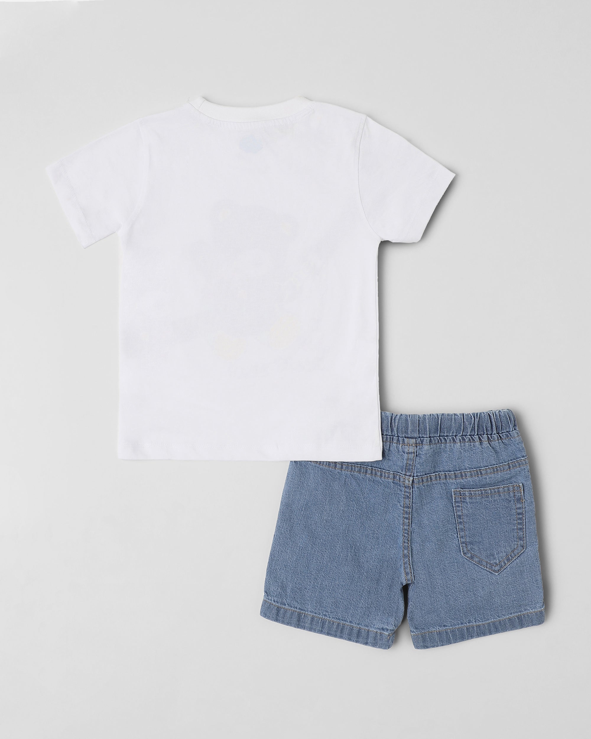 Nauti Nati Boys White-Blue Graphic Printed T-Shirt with Shorts