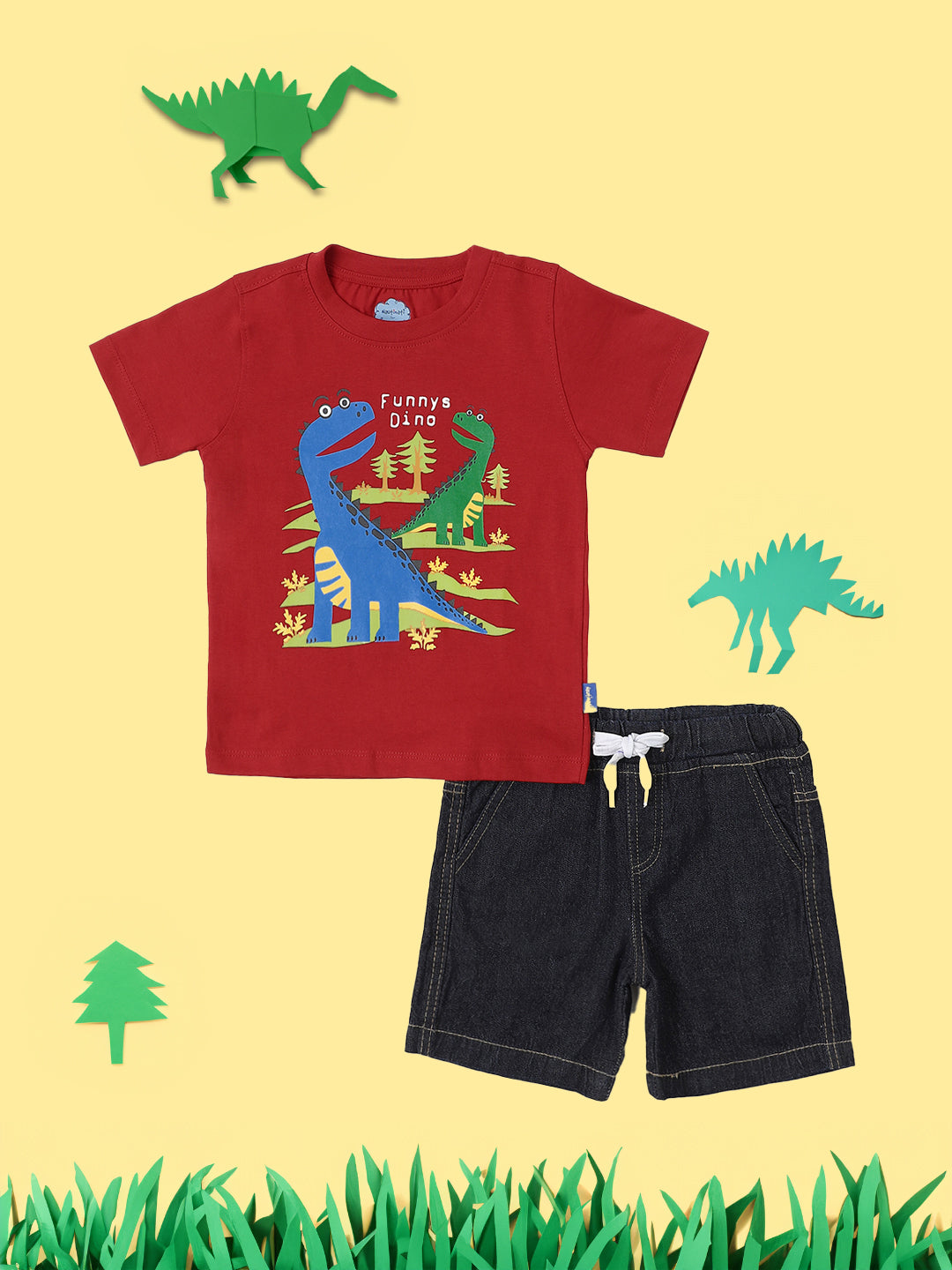 Nauti Nati Boys Red-Blue Graphic Printed T-Shirt with Shorts