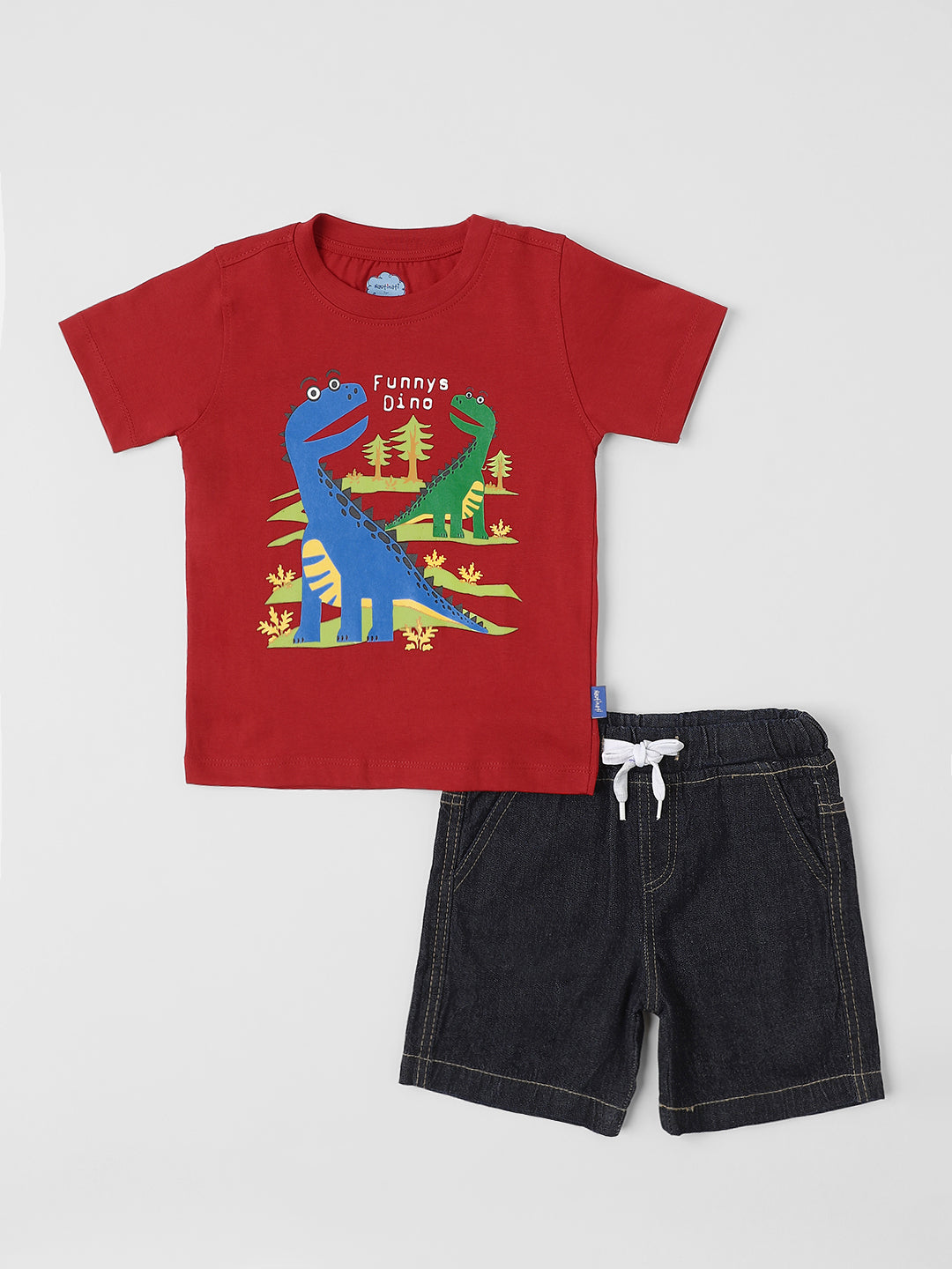 Nauti Nati Boys Red-Blue Graphic Printed T-Shirt with Shorts