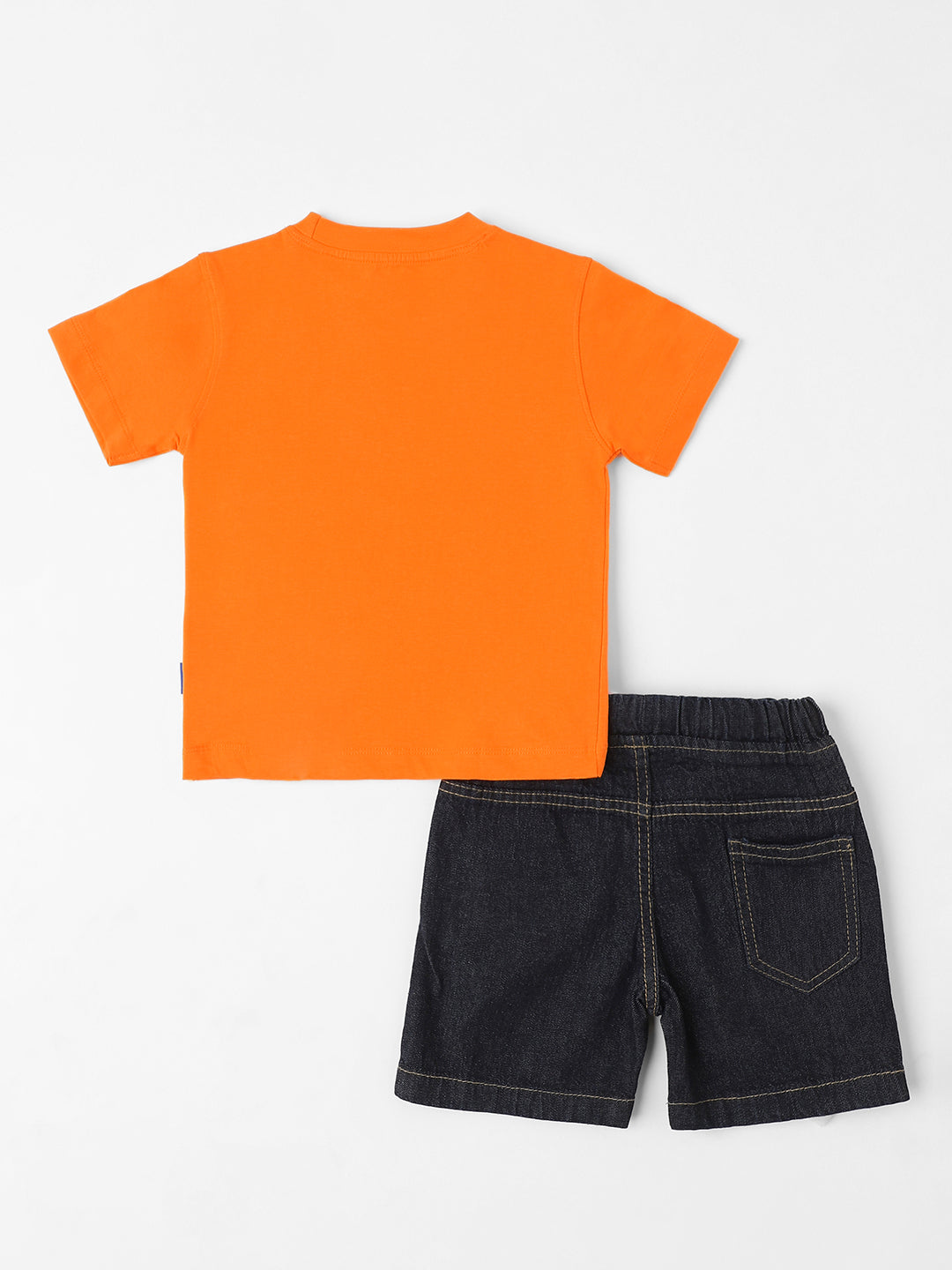 Nauti Nati Boys Orange-Blue Graphic Printed T-Shirt with Shorts