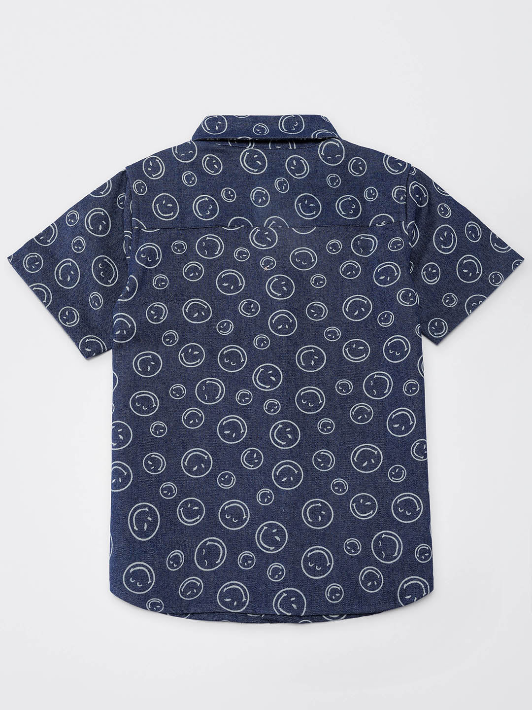 Nautinati Boys Blue Smiley Print Denim Full Sleeve Shirt with White Cotton Shorts