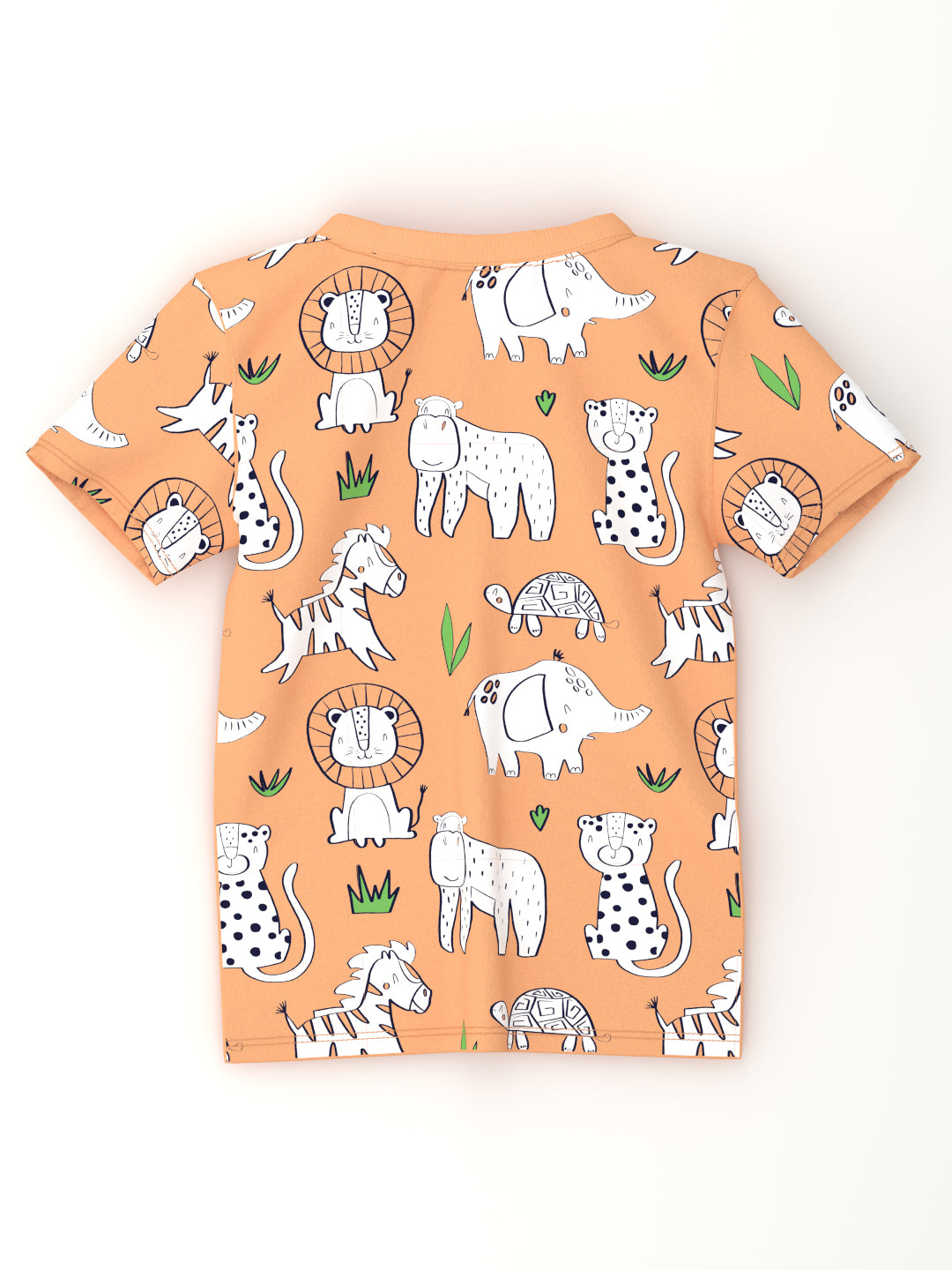 Boys Orange-Blue Animal Print Round Neck Pure Cotton Tshirt (Pack of 2)