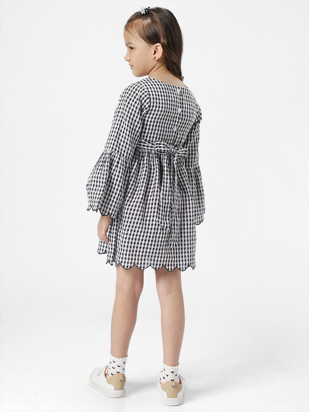 Nautinati Girls' Checked Full Sleeve Dress