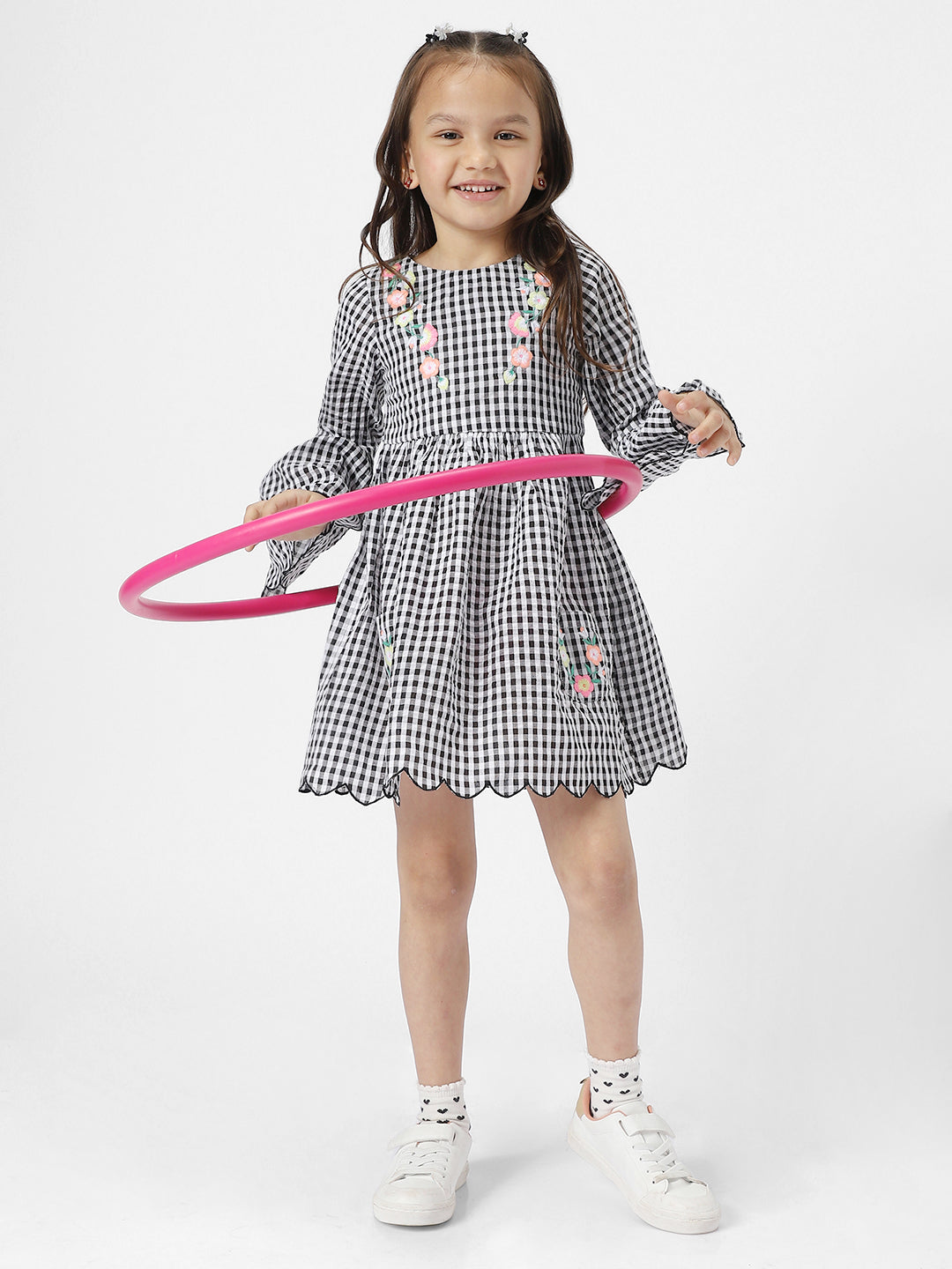 Nautinati Girls' Checked Full Sleeve Dress