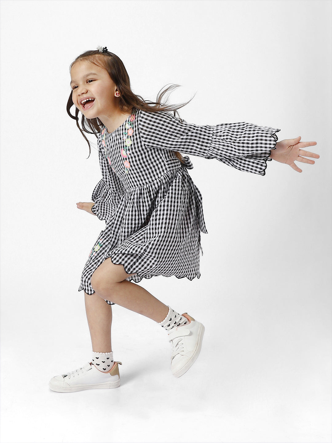 Nautinati Girls' Checked Full Sleeve Dress