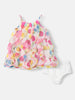 Nautinati Girls White Pink Printed A-Line Dress With Ruffle Detail