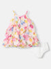 Nautinati Girls White Pink Printed A-Line Dress With Ruffle Detail