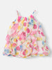 Nautinati Girls White Pink Printed A-Line Dress With Ruffle Detail