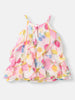 Nautinati Girls White Pink Printed A-Line Dress With Ruffle Detail