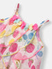 Nautinati Girls White Pink Printed A-Line Dress With Ruffle Detail
